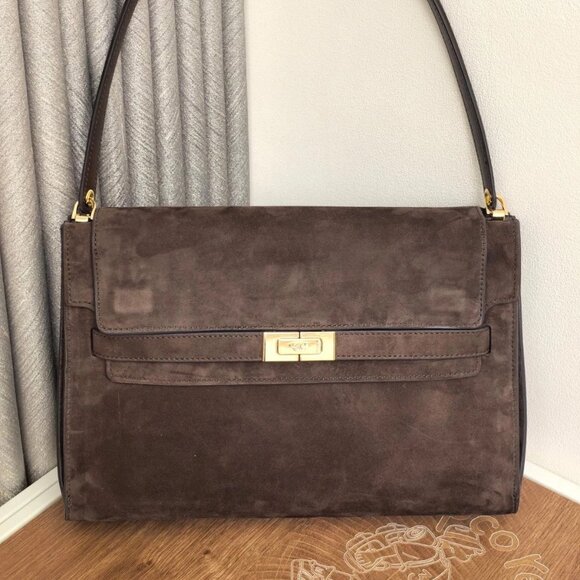 Tory Burch Handbags - Auth Tory Burch Large Lee Radziwill Suede Shoulder Bag Dark Cocoa